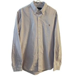 Ralph Lauren Mens Button Down Shirt Long Sleeve Classic Fit Pink Navy Plaid XL